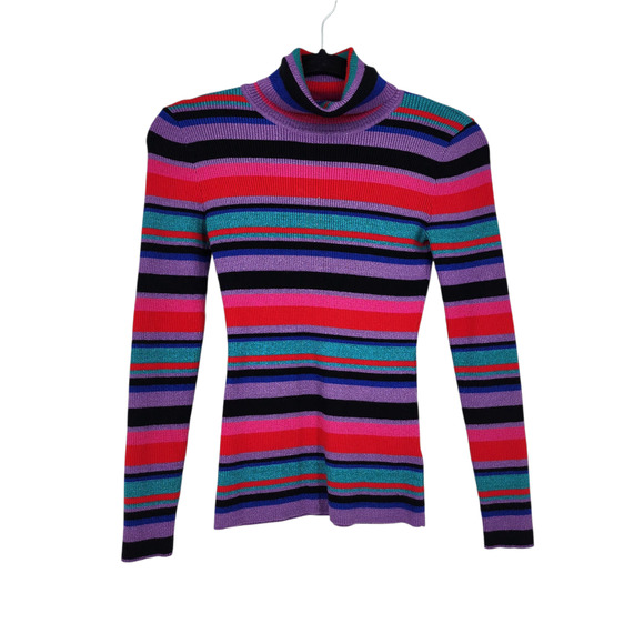 Molly Bracken Women's Striped Knitted Turtleneck Sweater Size Large - Picture 1 of 4